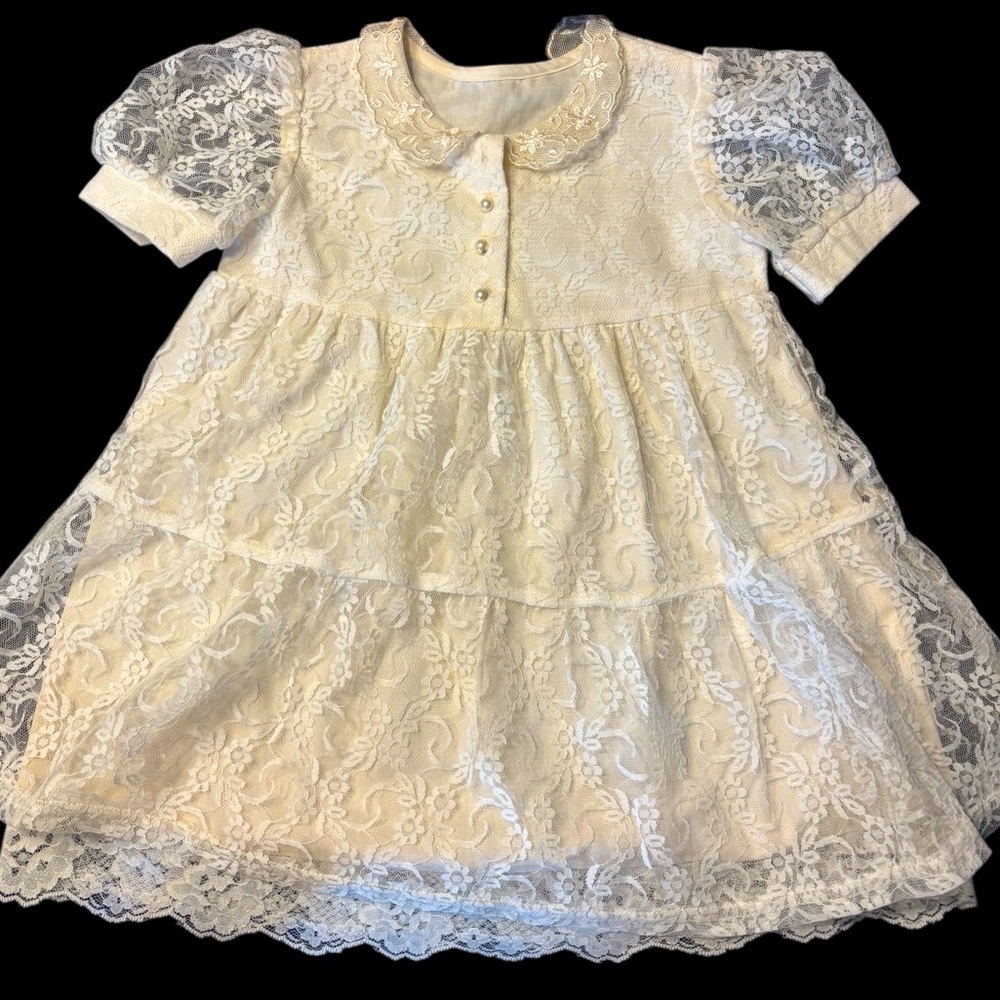 Brooke Lindsay vintage lace dress Peter Pan collar pearl buttons tiered skirt 4